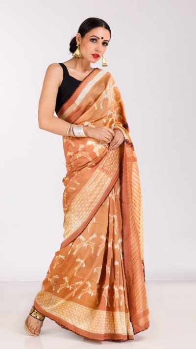 Deer Chanderi Applique Saree - Desert States Theme