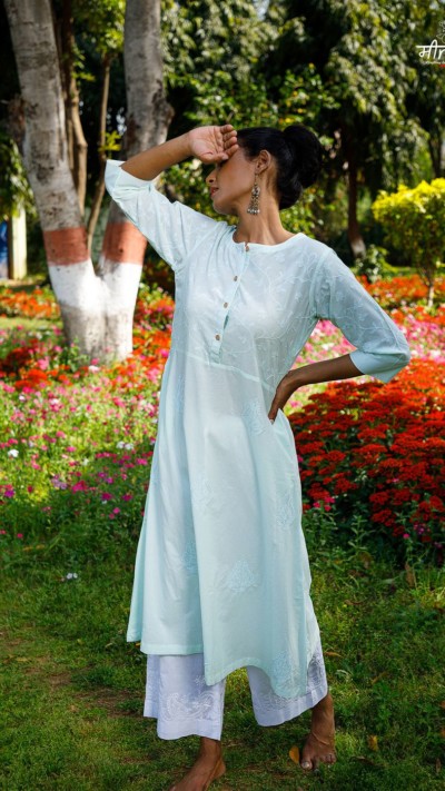 Mint Green Chikankari Cotton Kurta