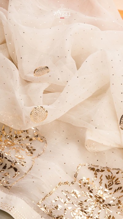 Made on Order | Amer Golden Trellis Mukaish Organza Saree