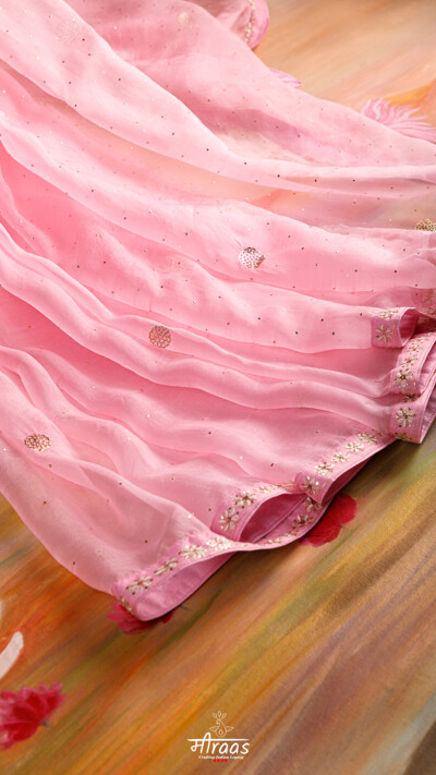 Made on Order | Jaipur Pink Mukaish Organza Saree