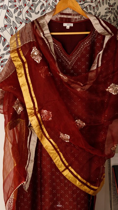 Deepmala Kurta Dupatta Ensemble Oxblood